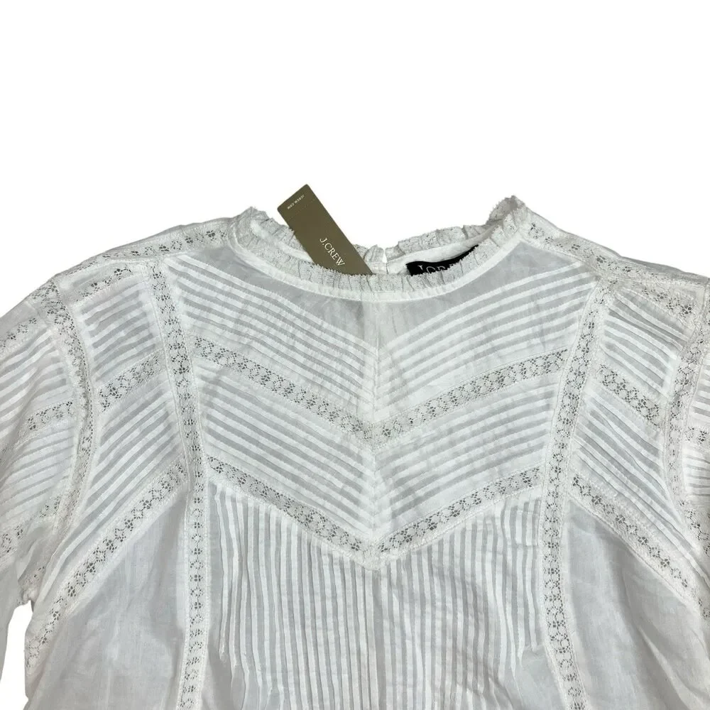 Madewell Pintuck Lace Blouse White Long Sleeve Equestrian Preppy‎ Top Womens M
